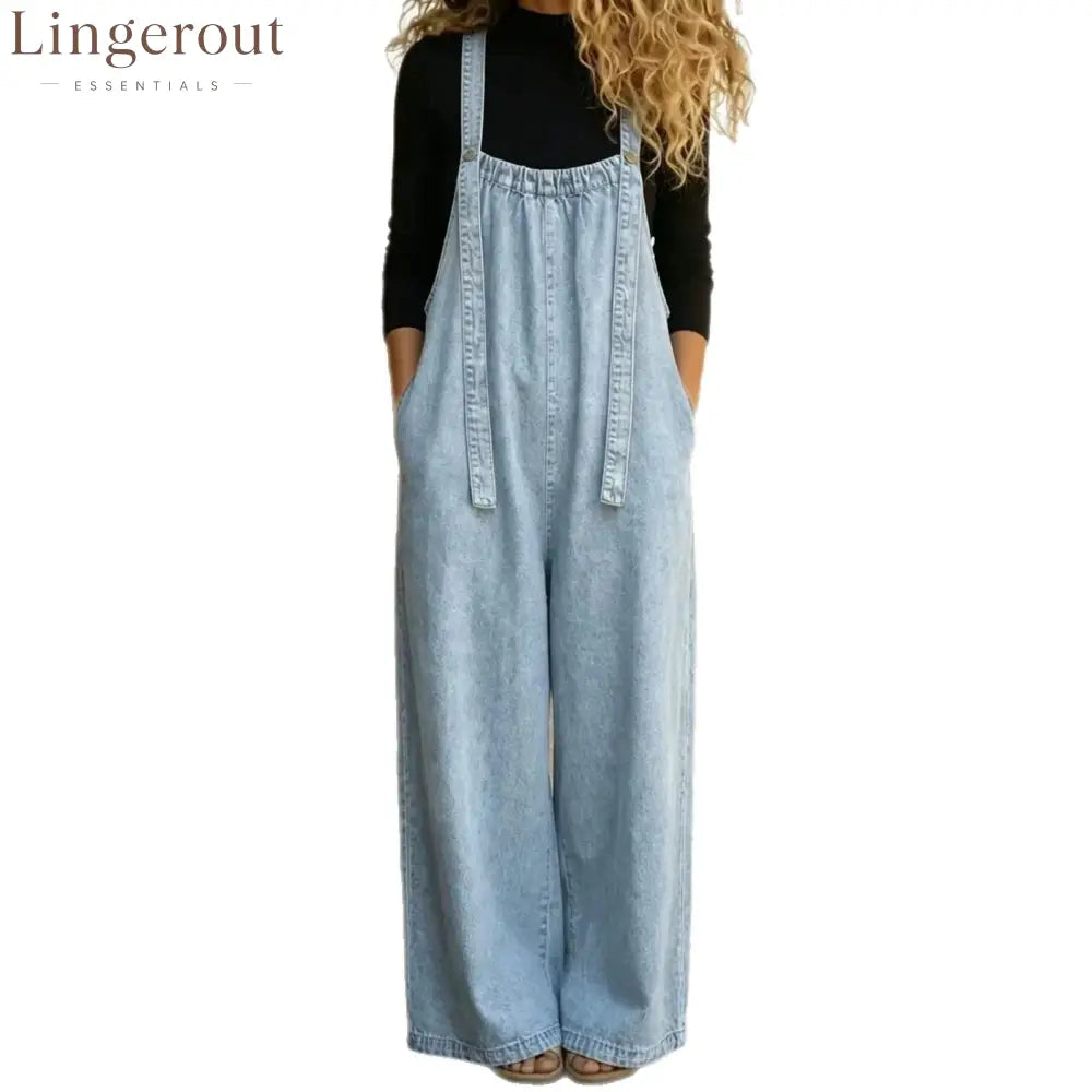Vintage Washed Wide Leg Denim Overalls