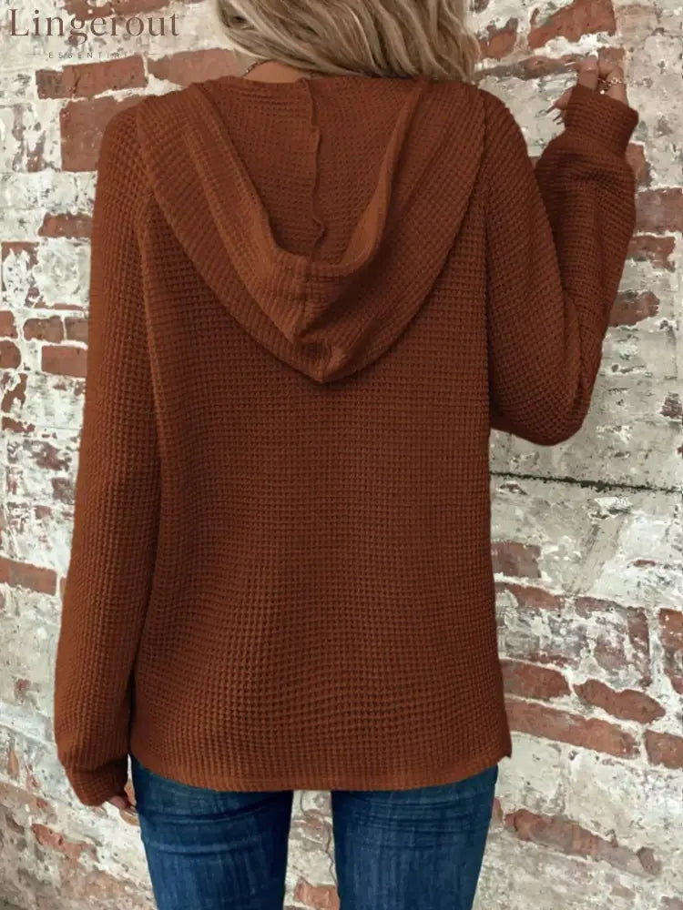 Waffle Knit Button Detail Hoodie