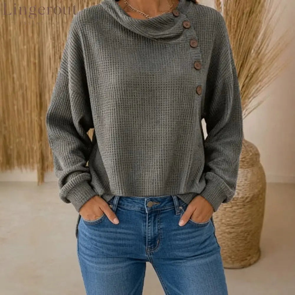 Waffle Knit Cowl Neck Top – Soft Textured Long Sleeve Tunic