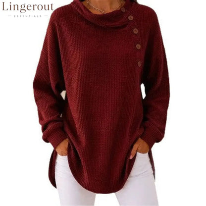 Waffle Knit Cowl Neck Top – Soft Textured Long Sleeve Tunic