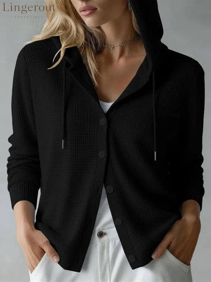 New European And American Autumn And Winter Amazon Cross-Border Waffle Fashion Women’S Hooded Long-Sleeved Loose