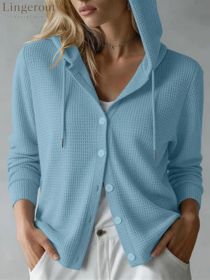 New European And American Autumn And Winter Amazon Cross-Border Waffle Fashion Women’S Hooded Long-Sleeved Loose