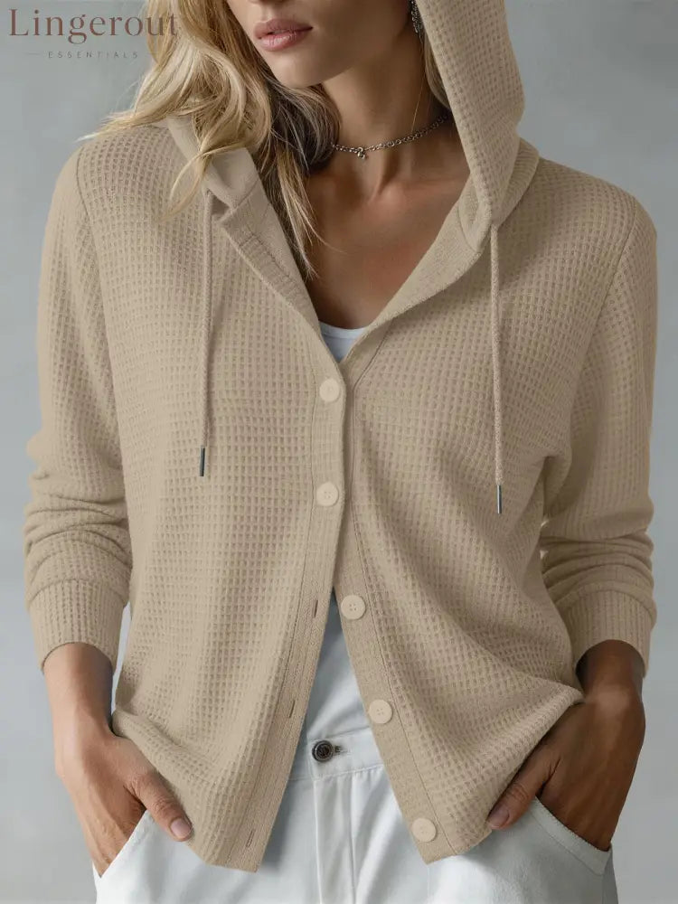 New European And American Autumn And Winter Amazon Cross-Border Waffle Fashion Women’S Hooded Long-Sleeved Loose