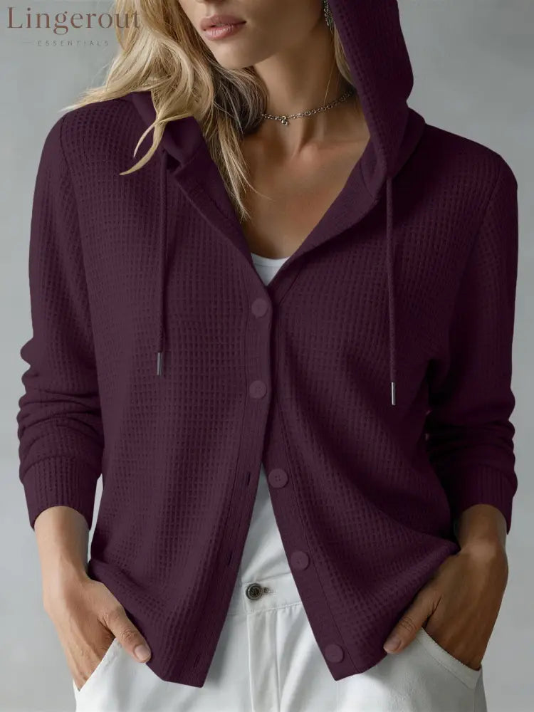 New European And American Autumn And Winter Amazon Cross-Border Waffle Fashion Women’S Hooded Long-Sleeved Loose