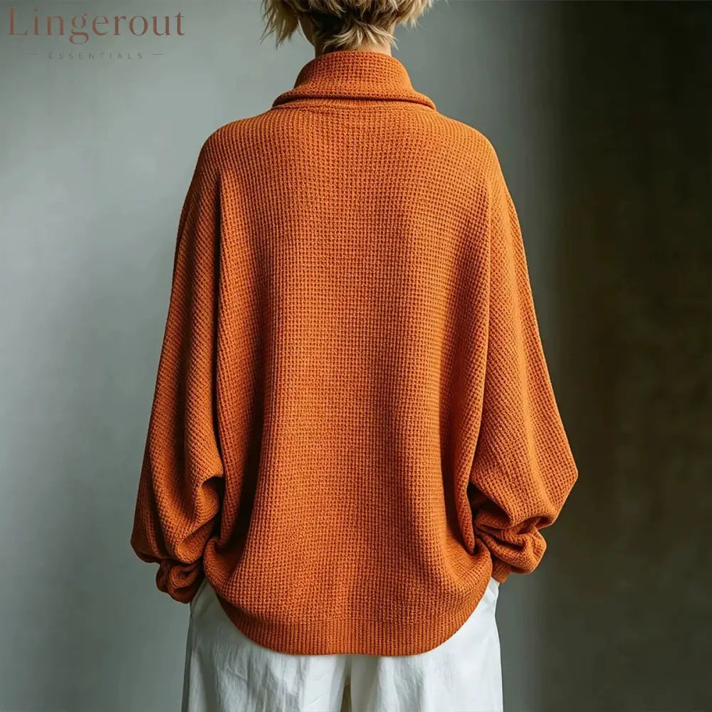Waffle-Knit Oversized Cowl Neck Top