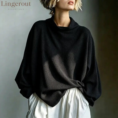 Waffle-Knit Oversized Cowl Neck Top