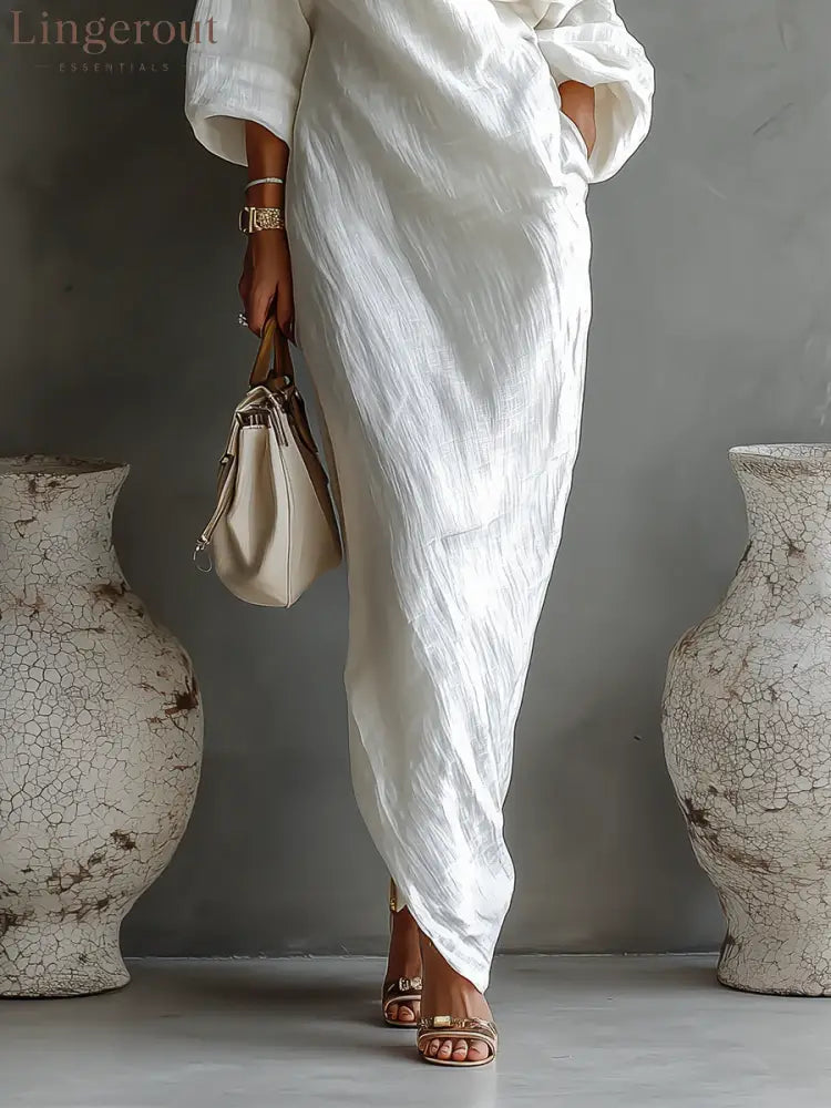 White One-shoulder Flowing Elegant Maxi Dress