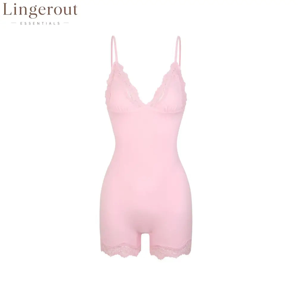 Wireless Lace V-Neck Shaping Bodysuit - Cherry Blossom Pink / XS