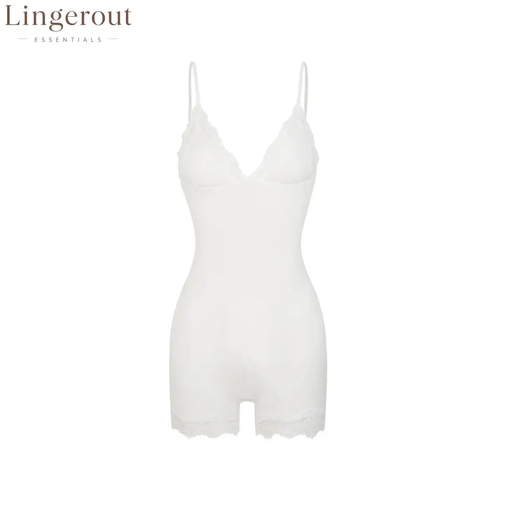 Wireless Lace V-Neck Shaping Bodysuit - Marble / XS