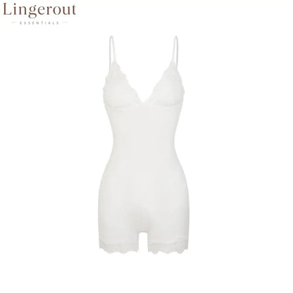 Wireless Lace V-Neck Shaping Bodysuit - Marble / XS