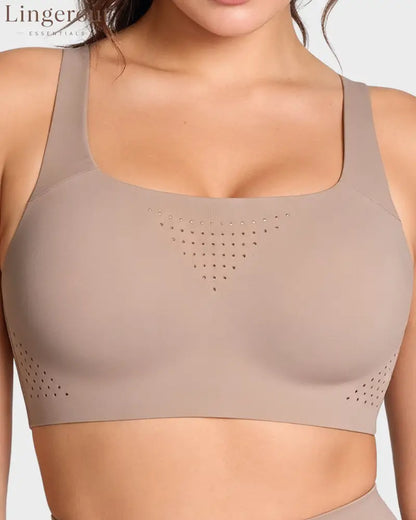 Wireless One-Piece Ventilated Sports Bra - Nude Pink / M