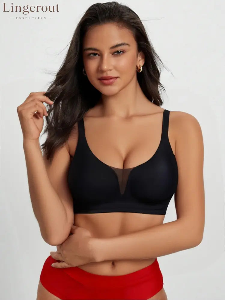 Women Smooth Wireless Daily Bra Lightweight No Underwire Underwear - Black / S