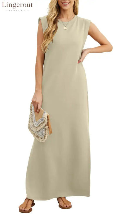 Women’s Casual Loose Split Wrinkle-Free Maxi Dress - Khaki / S