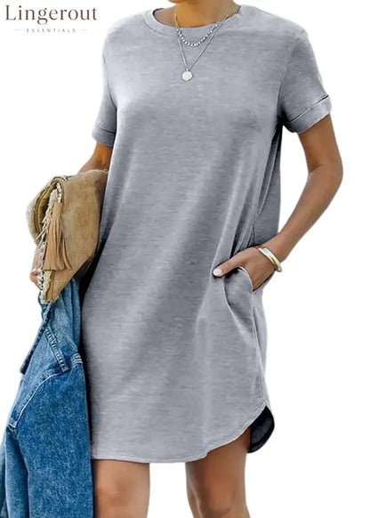 🔥Women’s Casual Short Sleeve T Shirt Dress Basic Dresses with Pockets(Buy 2 Free Shipping) - Grey / S