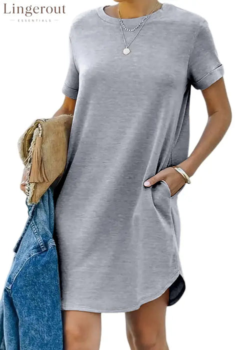 🔥Women’s Casual Short Sleeve T Shirt Dress Basic Dresses with Pockets(Buy 2 Free Shipping) - Grey / S