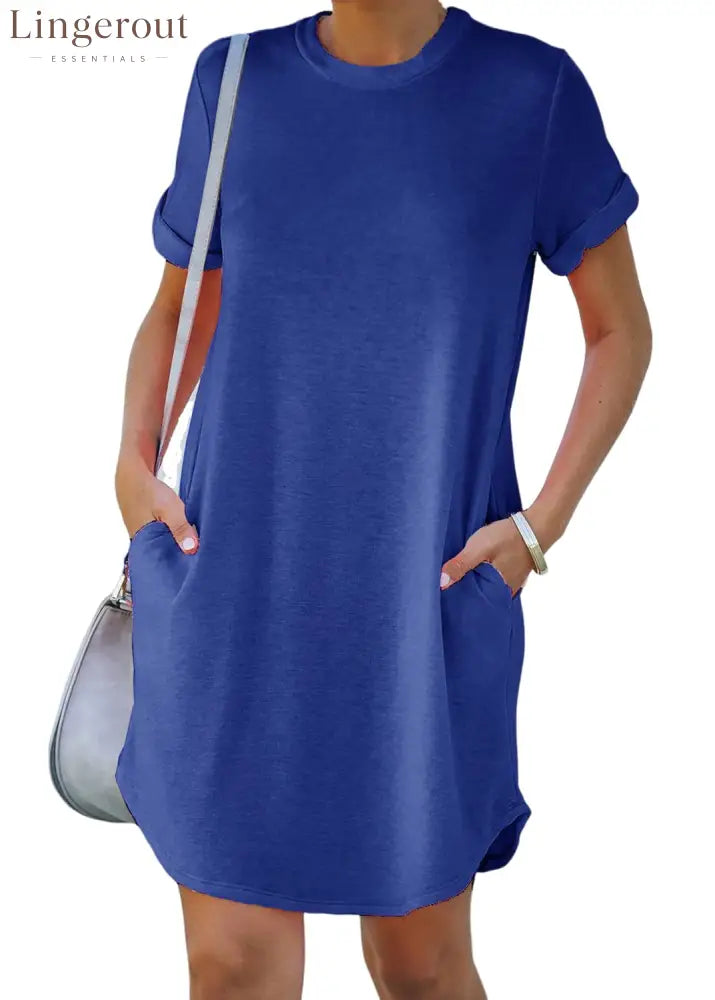 🔥Women’s Casual Short Sleeve T Shirt Dress Basic Dresses with Pockets(Buy 2 Free Shipping) - Royal blue / S
