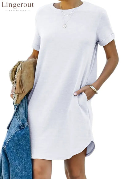 🔥Women’s Casual Short Sleeve T Shirt Dress Basic Dresses with Pockets(Buy 2 Free Shipping) - White / S