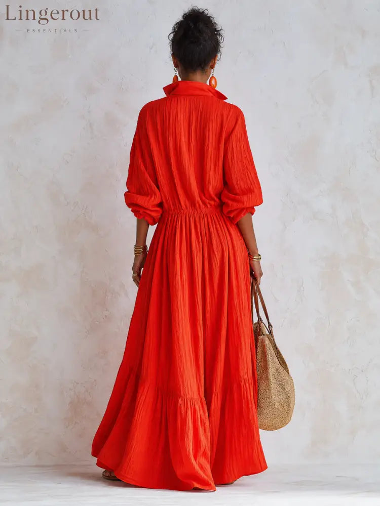 Women's Classic Textured Solid-Color Long-Sleeve Maxi Dress ZMZ1648G3SWL