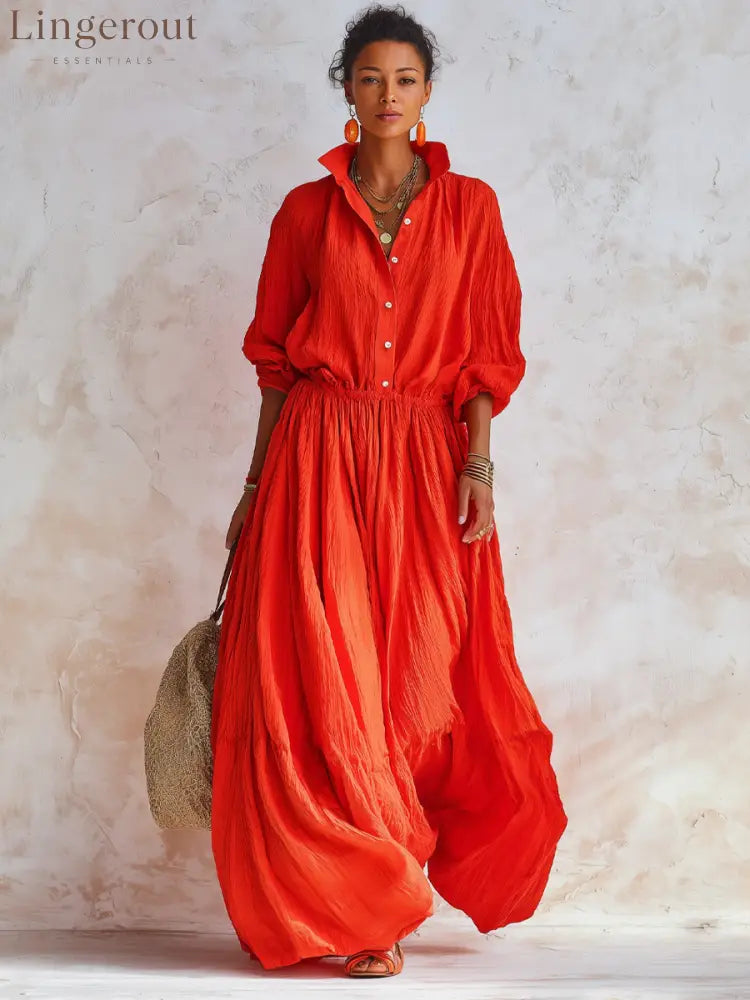 Women's Classic Textured Solid-Color Long-Sleeve Maxi Dress ZMZ1648G3SWL