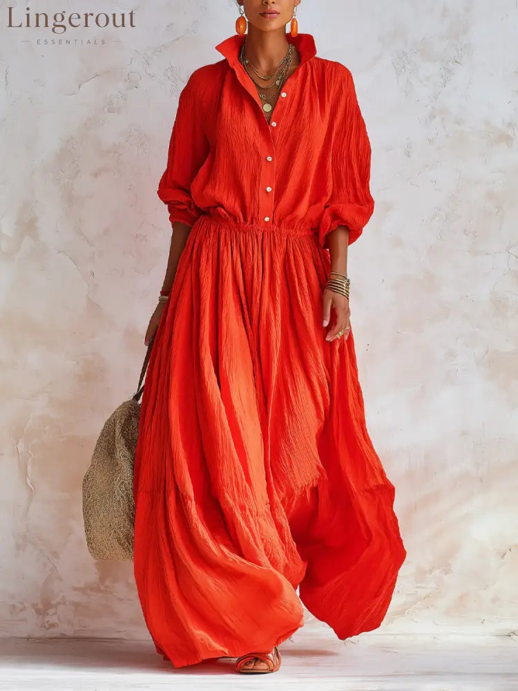 Women's Classic Textured Solid-Color Long-Sleeve Maxi Dress ZMZ1648G3SWL