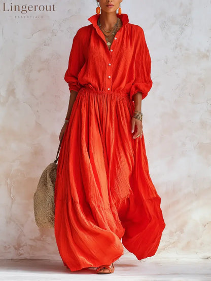 Women's Classic Textured Solid-Color Long-Sleeve Maxi Dress ZMZ1648G3SWL