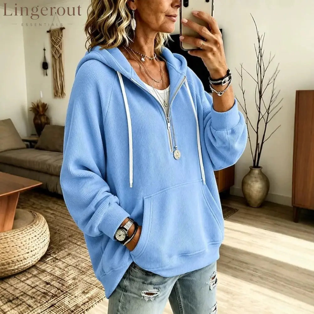 Women’s corduroy hooded sweatshirt - Blue / S
