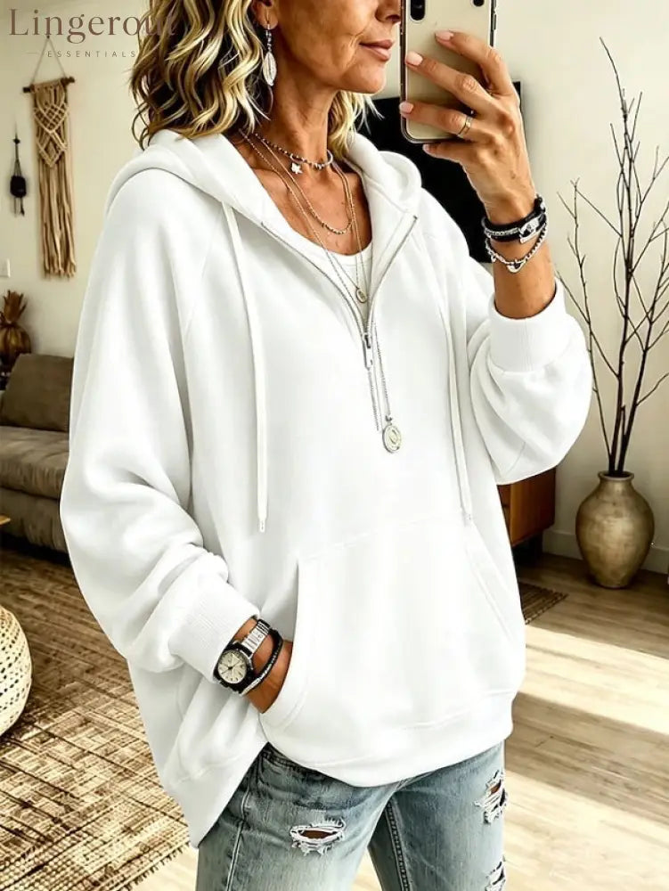 Women’s corduroy hooded sweatshirt - White / S