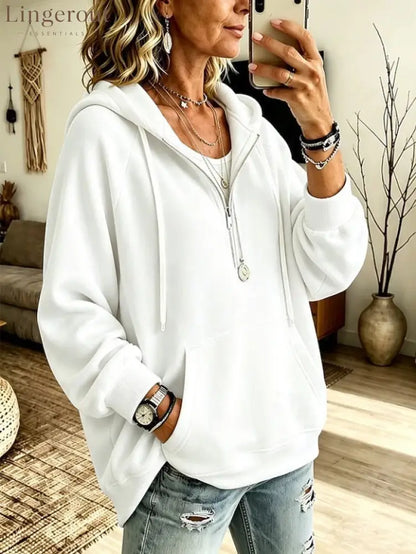 Women’s corduroy hooded sweatshirt - White / S