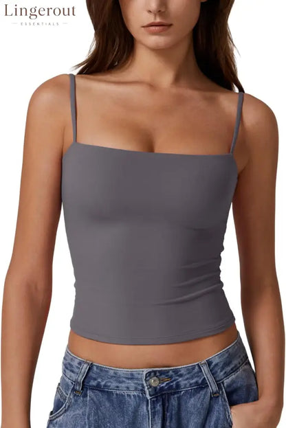 Women’s Double Lined Basic Tank Top Adjustable Spaghetti Straps Sleeveless Camisole Shirts - Medium / Dark Grey