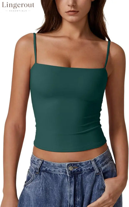 Women’s Double Lined Basic Tank Top Adjustable Spaghetti Straps Sleeveless Camisole Shirts - Medium / Malachite Green