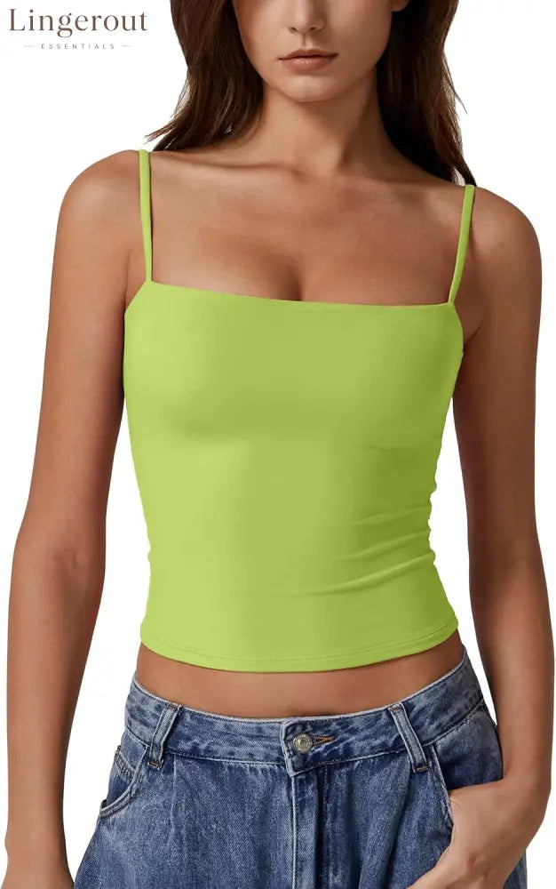 Women’s Double Lined Basic Tank Top Adjustable Spaghetti Straps Sleeveless Camisole Shirts - Small / Wild Lime