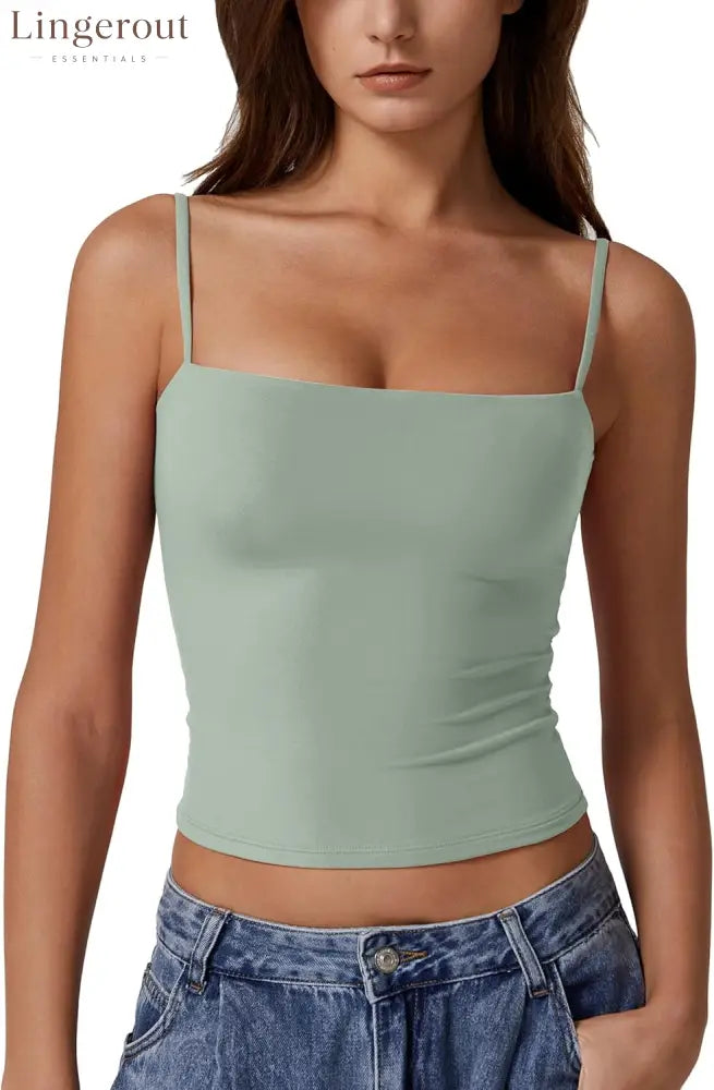 Women’s Double Lined Basic Tank Top Adjustable Spaghetti Straps Sleeveless Camisole Shirts - X-Large / Green