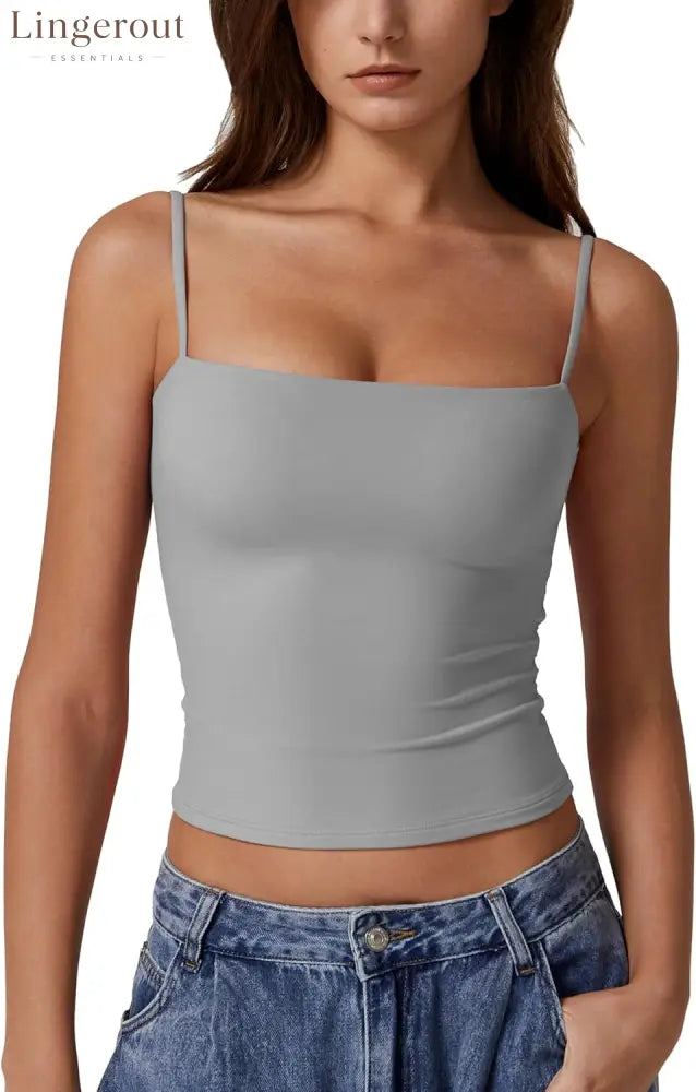 Women’s Double Lined Basic Tank Top Adjustable Spaghetti Straps Sleeveless Camisole Shirts - X-Large / Grey