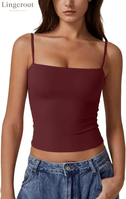 Women’s Double Lined Basic Tank Top Adjustable Spaghetti Straps Sleeveless Camisole Shirts - X-Small / Burgundy
