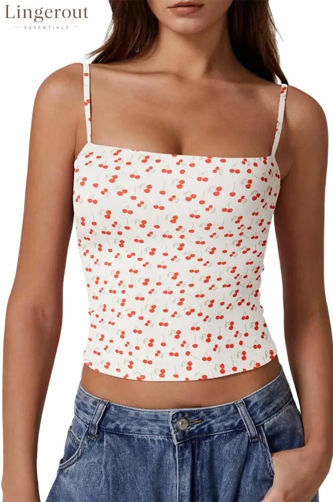 Women’s Double Lined Basic Tank Top Adjustable Spaghetti Straps Sleeveless Camisole Shirts - X-Small / Cherry