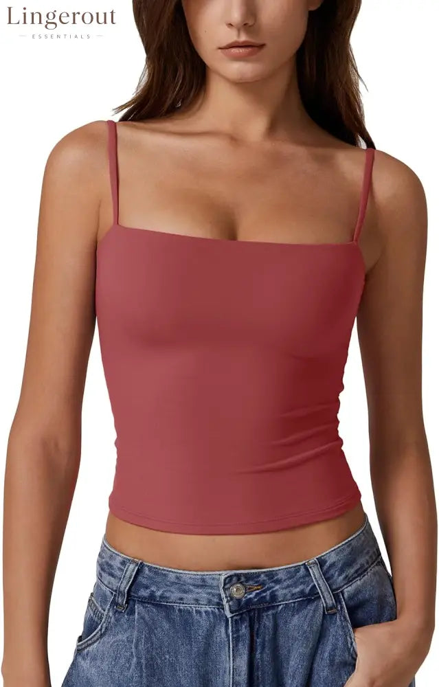 Women’s Double Lined Basic Tank Top Adjustable Spaghetti Straps Sleeveless Camisole Shirts - X-Small / Merlot