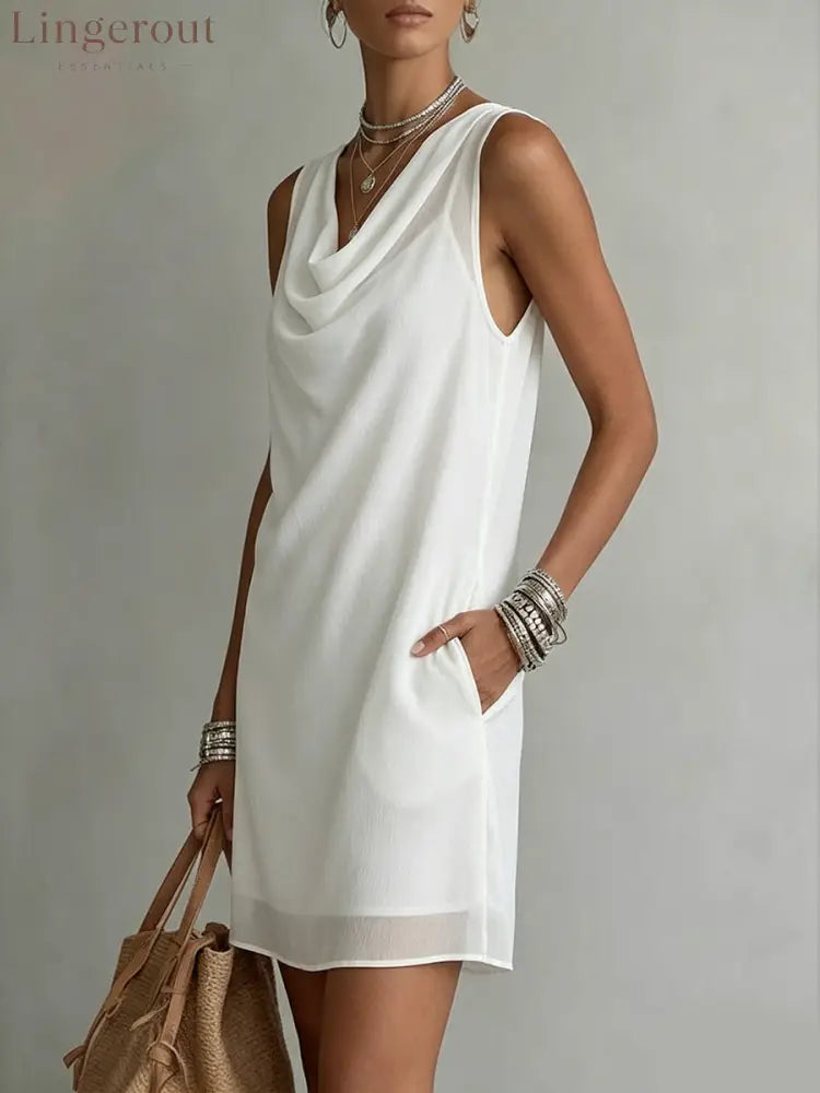 Women’s Draped-neck Sleeveless Chiffon Dress