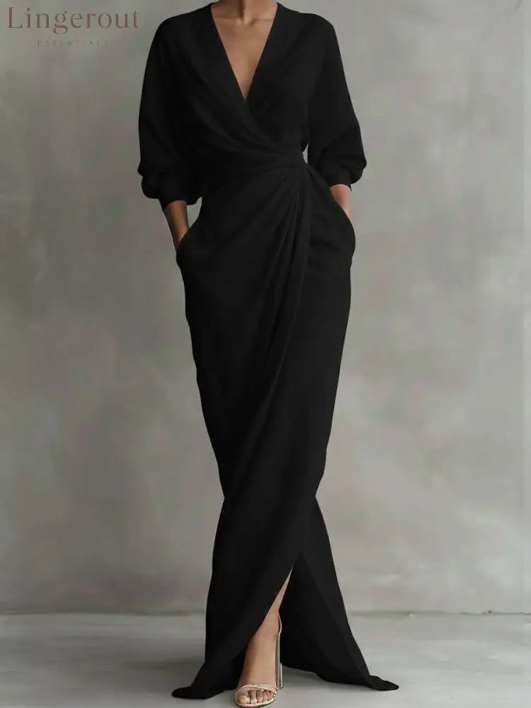 Women’s Linen And Cotton Extra-long Dress - Black / S