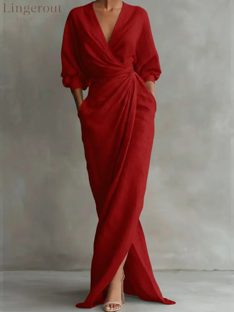 Women’s Linen And Cotton Extra-long Dress - Red / S