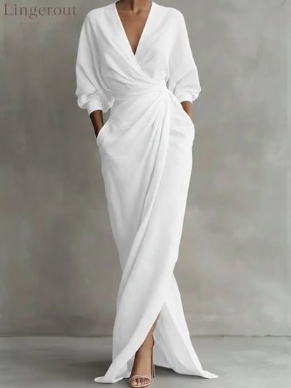 Women’s Linen And Cotton Extra-long Dress - White / S