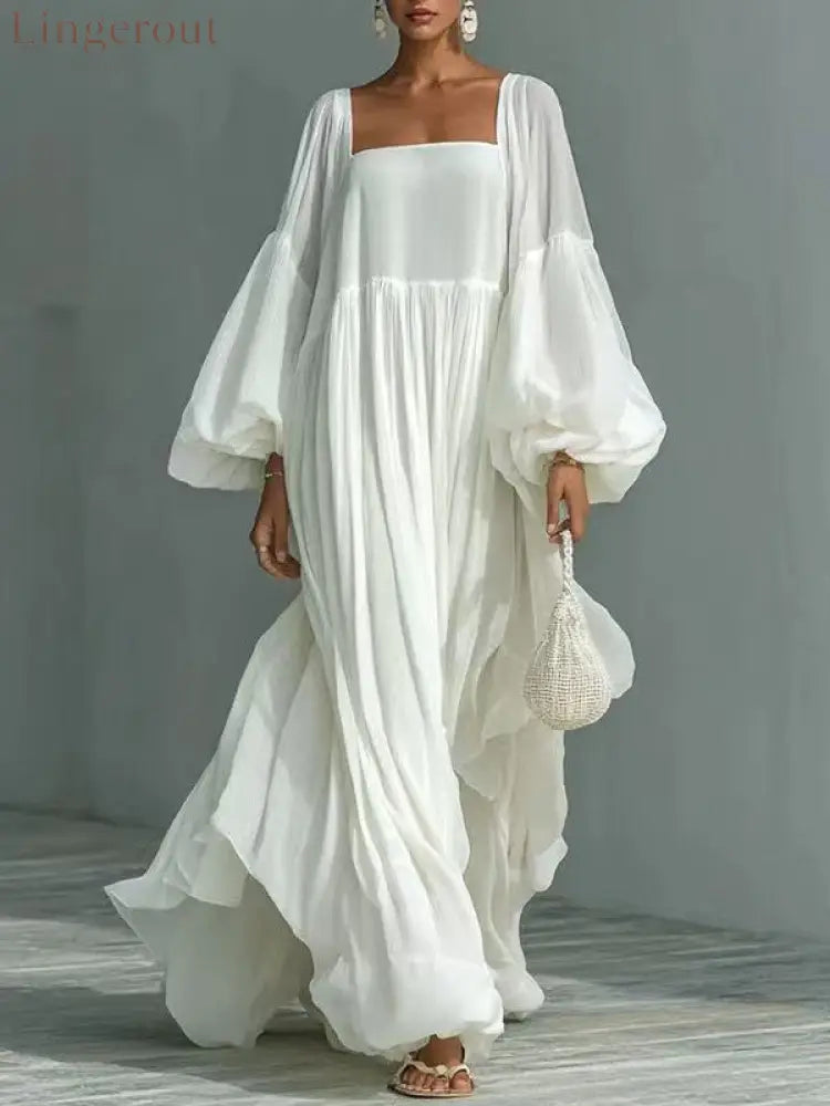 Womens Long-Sleeve White Holiday Dress - White / 2XL