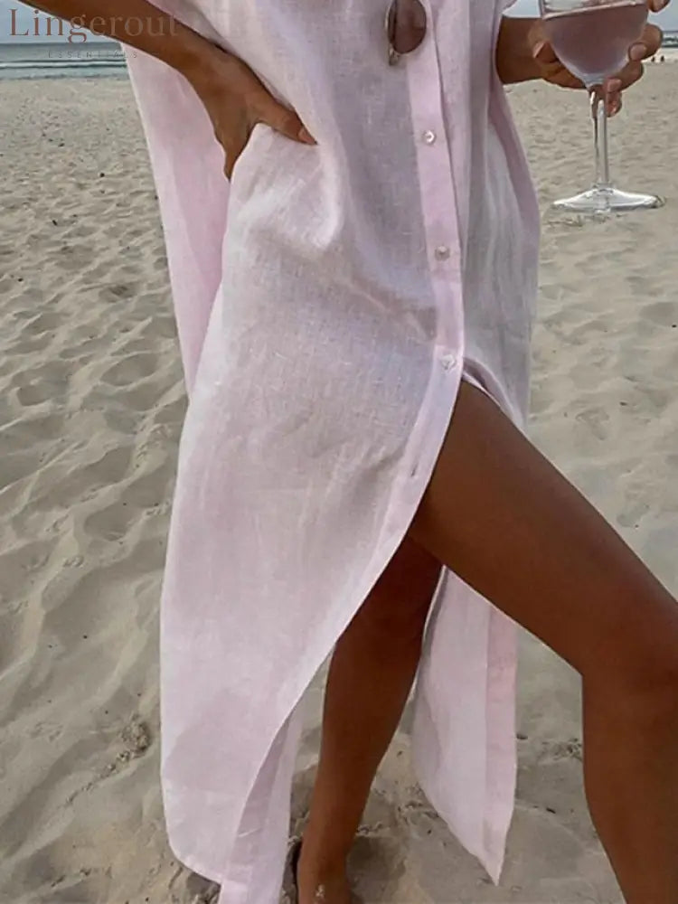 Women’s Maxi Dress Cotton Blend Shirt Dress