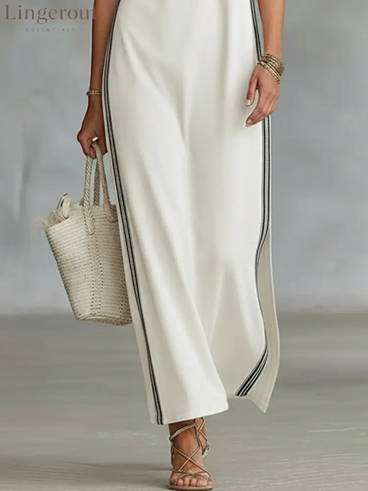 Women’s Minimalist Athletic-Style Sleeveless Henley Maxi Dress