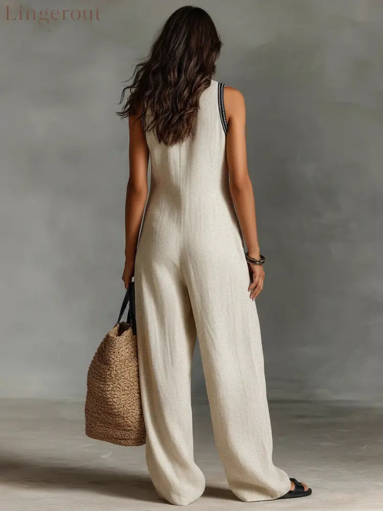 Women’s Minimalist Linen Blend Sleeveless Jumpsuit