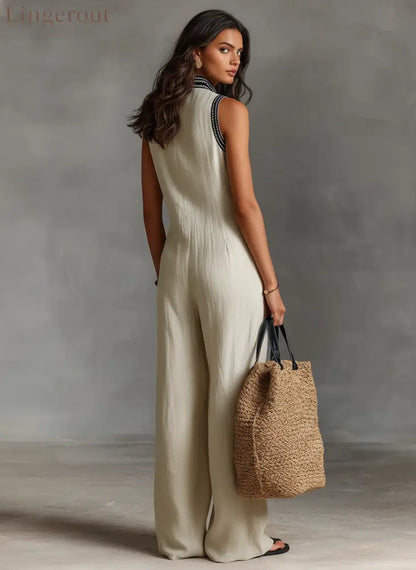 Women’s Minimalist Linen Blend Sleeveless Jumpsuit