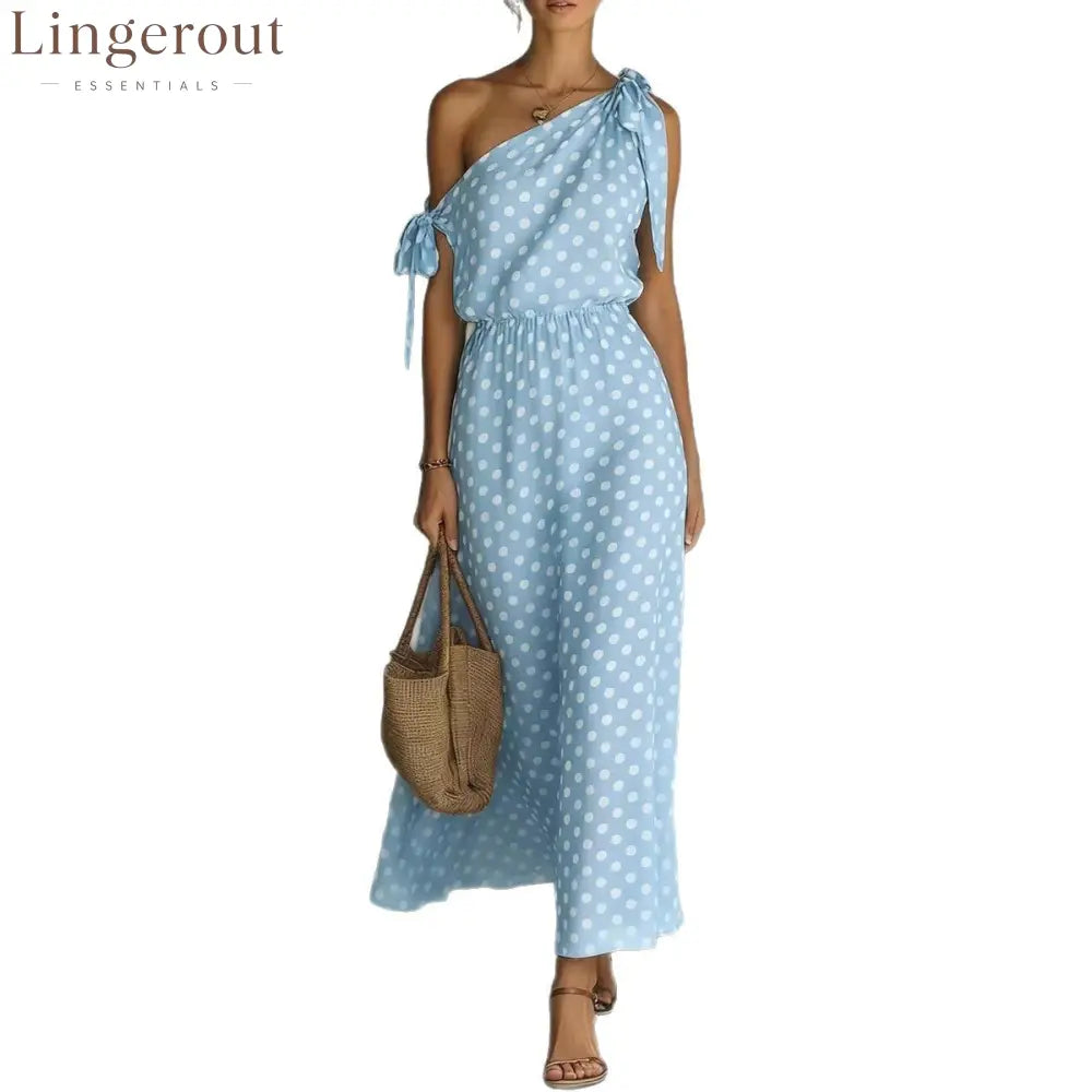 Women’s Polka Dot One-Shoulder Maxi Dress