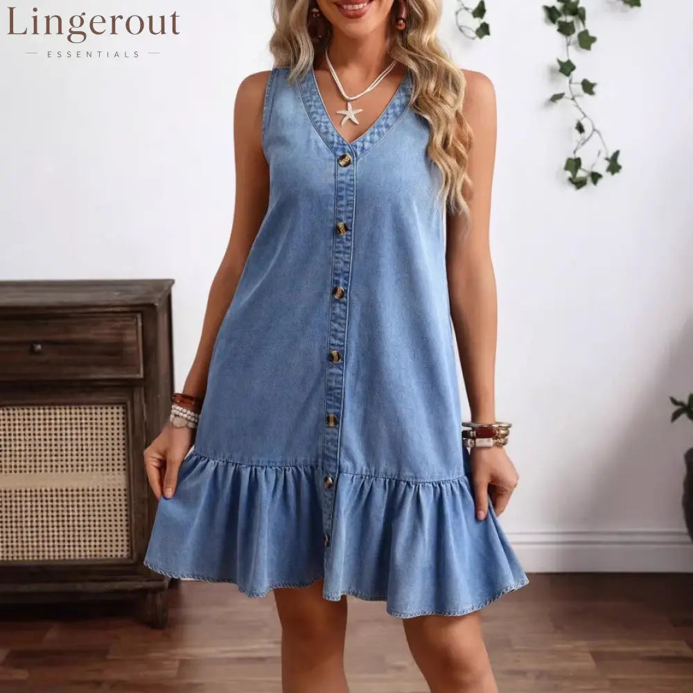 Women’S Popular Casual Sleeveless Denim Dress