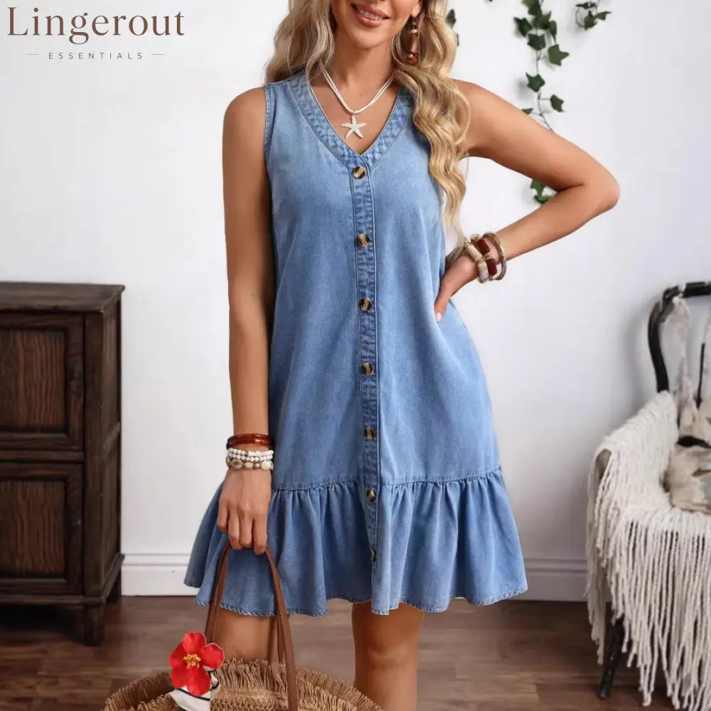 Women’S Popular Casual Sleeveless Denim Dress