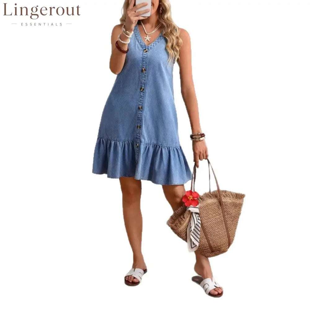 Women’S Popular Casual Sleeveless Denim Dress