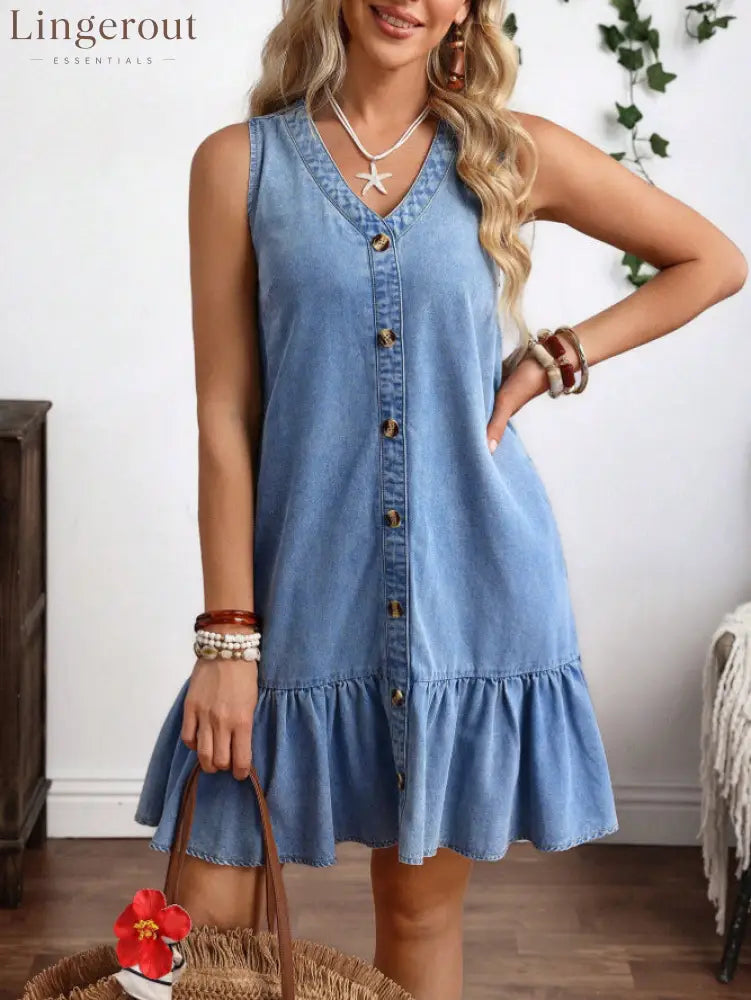 Women’S Popular Casual Sleeveless Denim Dress - Blue / S